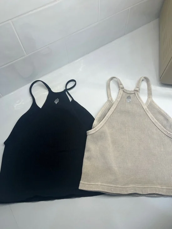 FP Movement by Free People Ribbed Racerback Crop Tanks - Black & Cream - Picture 4 of 4